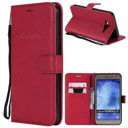 Retro Greek Classic Smooth PU Leather Wallet Phone Case for Samsung Galaxy J7 2015 J700 - Red