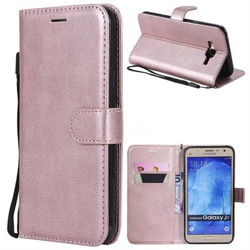 Retro Greek Classic Smooth PU Leather Wallet Phone Case for Samsung Galaxy J7 2015 J700 - Rose Gold