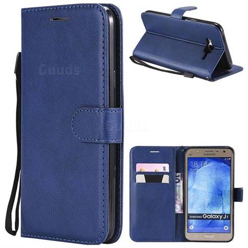 Retro Greek Classic Smooth PU Leather Wallet Phone Case for Samsung Galaxy J7 2015 J700 - Blue