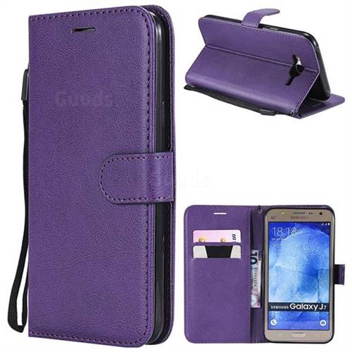 Retro Greek Classic Smooth PU Leather Wallet Phone Case for Samsung Galaxy J7 2015 J700 - Purple