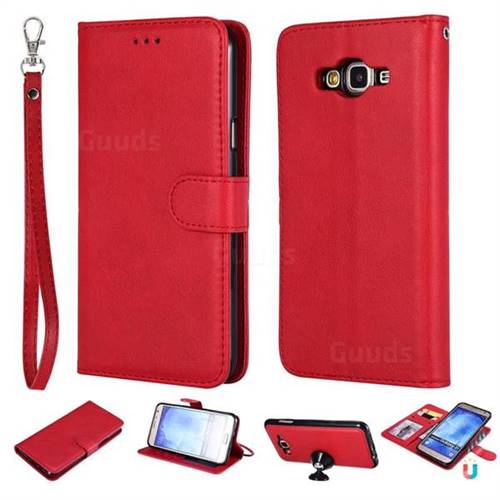 Retro Greek Detachable Magnetic PU Leather Wallet Phone Case for Samsung Galaxy J7 2015 J700 - Red