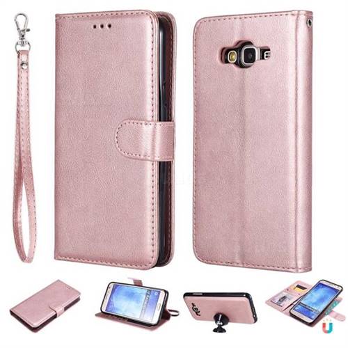 Retro Greek Detachable Magnetic PU Leather Wallet Phone Case for Samsung Galaxy J7 2015 J700 - Rose Gold