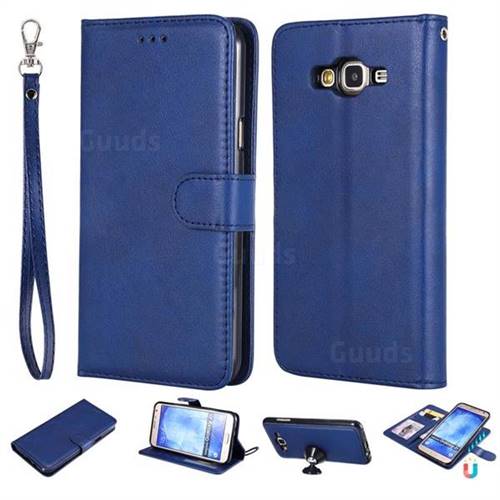 Retro Greek Detachable Magnetic PU Leather Wallet Phone Case for Samsung Galaxy J7 2015 J700 - Blue