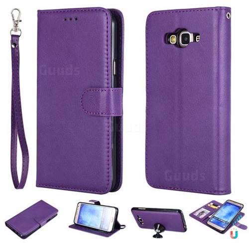 Retro Greek Detachable Magnetic PU Leather Wallet Phone Case for Samsung Galaxy J7 2015 J700 - Purple