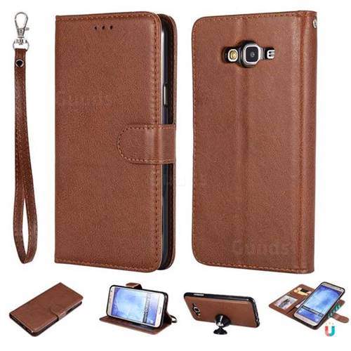 Retro Greek Detachable Magnetic PU Leather Wallet Phone Case for Samsung Galaxy J7 2015 J700 - Brown