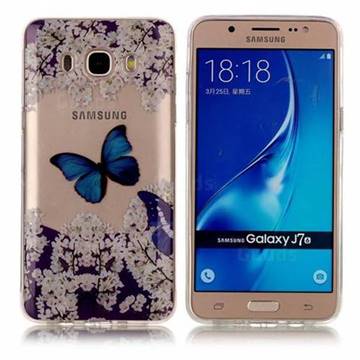 Blue Butterfly Flower Super Clear Soft TPU Back Cover for Samsung Galaxy J7 2016 J710
