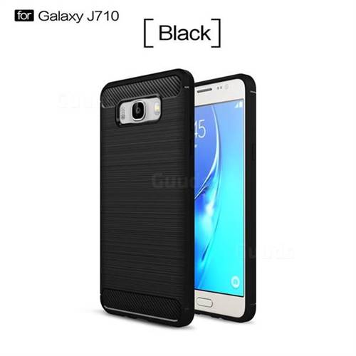 Luxury Carbon Fiber Brushed Wire Drawing Silicone TPU Back Cover for Samsung Galaxy J7 2016 J710 (Black)