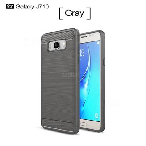 Luxury Carbon Fiber Brushed Wire Drawing Silicone TPU Back Cover for Samsung Galaxy J7 2016 J710 (Gray)