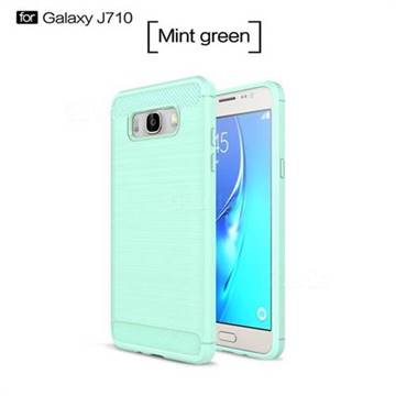 Luxury Carbon Fiber Brushed Wire Drawing Silicone TPU Back Cover for Samsung Galaxy J7 2016 J710 (Mint Green)