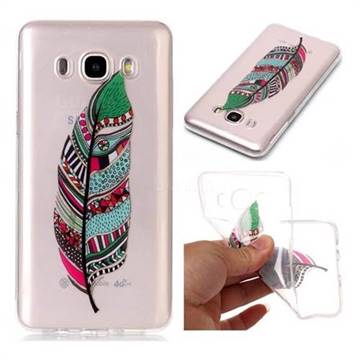 Green Feathers Super Clear Soft TPU Back Cover for Samsung Galaxy J7 2016 J710