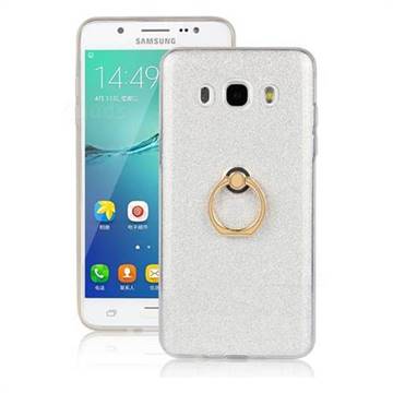 Luxury Soft TPU Glitter Back Ring Cover with 360 Rotate Finger Holder Buckle for Samsung Galaxy J7 2016 J710 - White