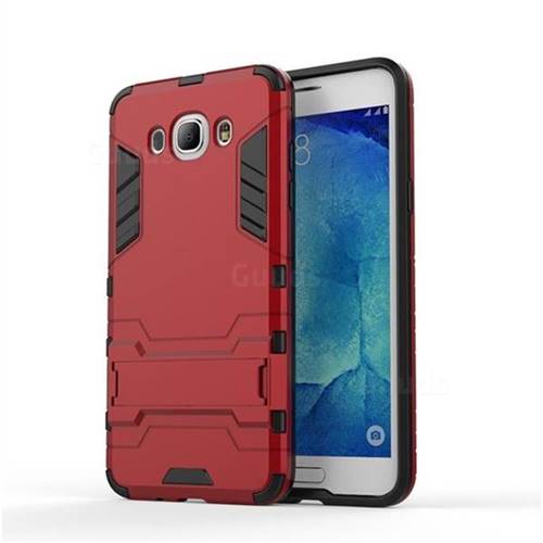 Armor Premium Tactical Grip Kickstand Shockproof Dual Layer Rugged Hard Cover for Samsung Galaxy J7 2016 J710 - Wine Red