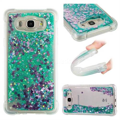 Dynamic Liquid Glitter Sand Quicksand TPU Case for Samsung Galaxy J7 2016 J710 - Green Love Heart