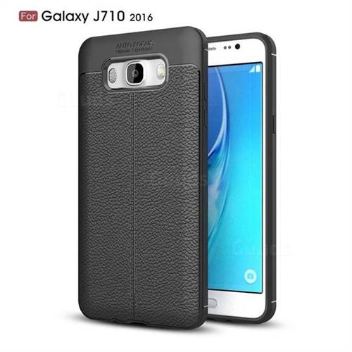 Luxury Auto Focus Litchi Texture Silicone TPU Back Cover for Samsung Galaxy J7 2016 J710 - Black