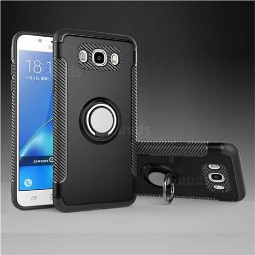 Armor Anti Drop Carbon PC + Silicon Invisible Ring Holder Phone Case for Samsung Galaxy J7 2016 J710 - Black