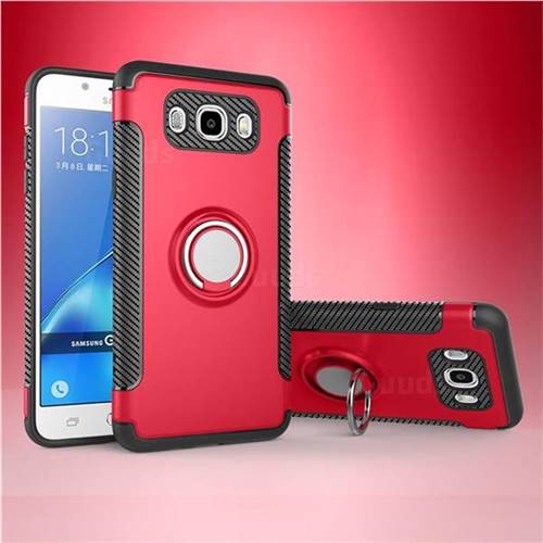 Armor Anti Drop Carbon PC + Silicon Invisible Ring Holder Phone Case for Samsung Galaxy J7 2016 J710 - Red