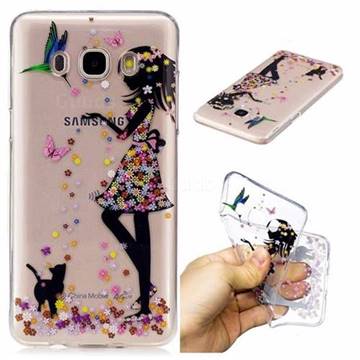 Cat Girl Flower Super Clear Soft TPU Back Cover for Samsung Galaxy J7 2016 J710