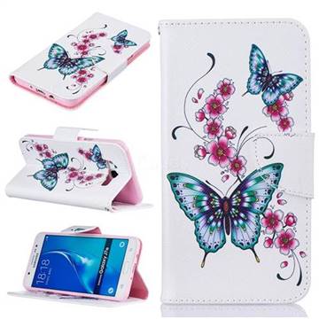 Peach Butterflies Leather Wallet Case for Samsung Galaxy J7 2016 J510