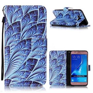 Blue Feather Leather Wallet Phone Case for Samsung Galaxy J7 2016 J710