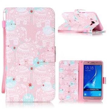 Pink Elephant Leather Wallet Phone Case for Samsung Galaxy J7 2016 J710