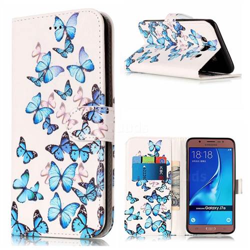 Blue Vivid Butterflies PU Leather Wallet Case for Samsung Galaxy J7 2016 J710