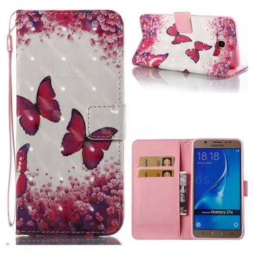 Rose Butterfly 3D Painted Leather Wallet Case for Samsung Galaxy J7 2016 J710