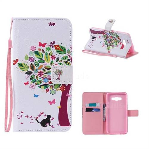 Cat and Tree PU Leather Wallet Case for Samsung Galaxy J7 2016