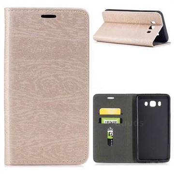 Tree Bark Pattern Automatic suction Leather Wallet Case for Samsung Galaxy J7 2016 J710 - Champagne Gold