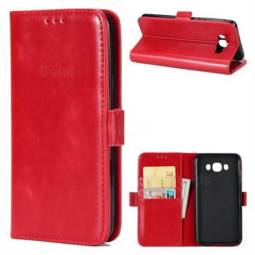 Luxury Crazy Horse PU Leather Wallet Case for Samsung Galaxy J7 2016 J710 - Red