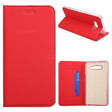 Ultra Slim Automatic Suction Leather Wallet Case for Samsung Galaxy J7 2016 J710 - Red