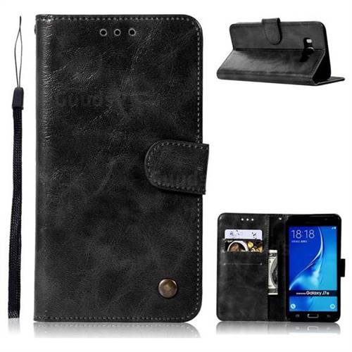 Luxury Retro Leather Wallet Case for Samsung Galaxy J7 2016 J710 - Black