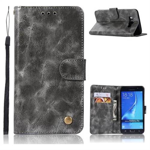 Luxury Retro Leather Wallet Case for Samsung Galaxy J7 2016 J710 - Gray