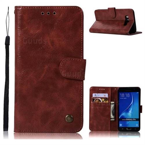 Luxury Retro Leather Wallet Case for Samsung Galaxy J7 2016 J710 - Wine Red