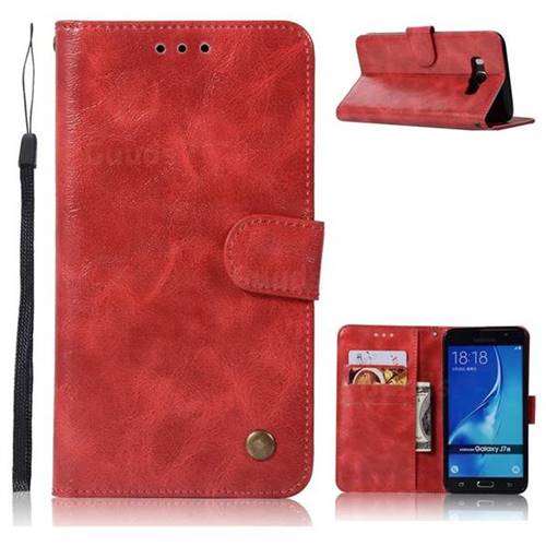 Luxury Retro Leather Wallet Case for Samsung Galaxy J7 2016 J710 - Red