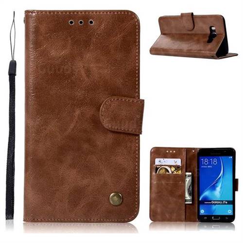 Luxury Retro Leather Wallet Case for Samsung Galaxy J7 2016 J710 - Brown
