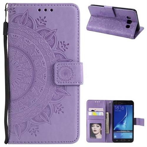 Intricate Embossing Datura Leather Wallet Case for Samsung Galaxy J7 2016 J710 - Purple