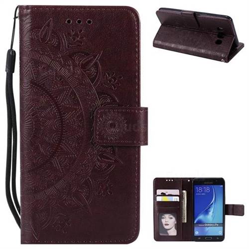 Intricate Embossing Datura Leather Wallet Case for Samsung Galaxy J7 2016 J710 - Brown