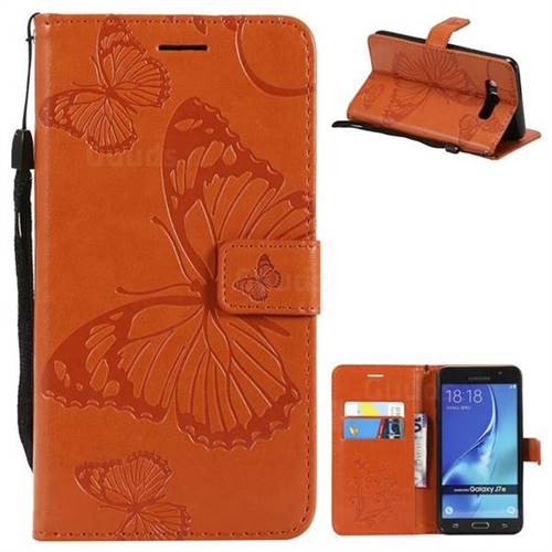 Embossing 3D Butterfly Leather Wallet Case for Samsung Galaxy J7 2016 J710 - Orange