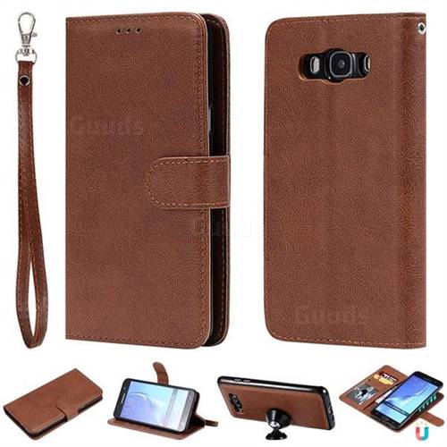 Retro Greek Detachable Magnetic PU Leather Wallet Phone Case for Samsung Galaxy J7 2016 J710 - Brown