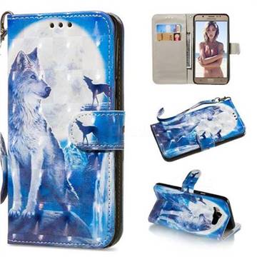 Ice Wolf 3D Painted Leather Wallet Phone Case for Samsung Galaxy J7 2016 J710