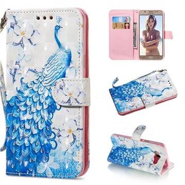 Blue Peacock 3D Painted Leather Wallet Phone Case for Samsung Galaxy J7 2016 J710