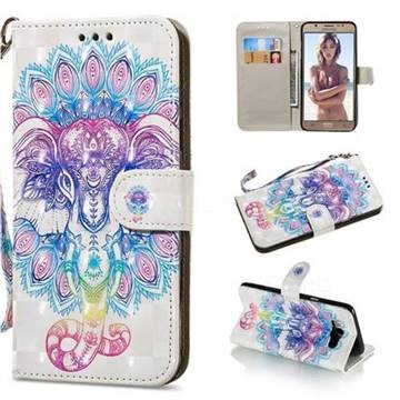 Colorful Elephant 3D Painted Leather Wallet Phone Case for Samsung Galaxy J7 2016 J710