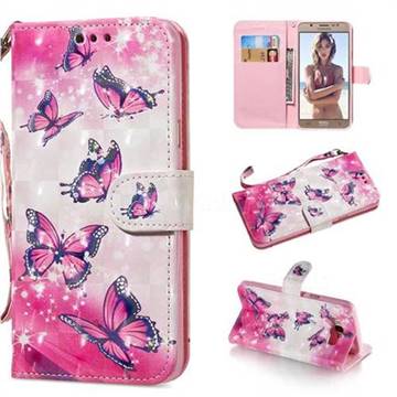 Pink Butterfly 3D Painted Leather Wallet Phone Case for Samsung Galaxy J7 2016 J710