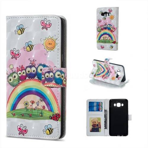 Rainbow Owl Family 3D Painted Leather Phone Wallet Case for Samsung Galaxy J7 2016 J710