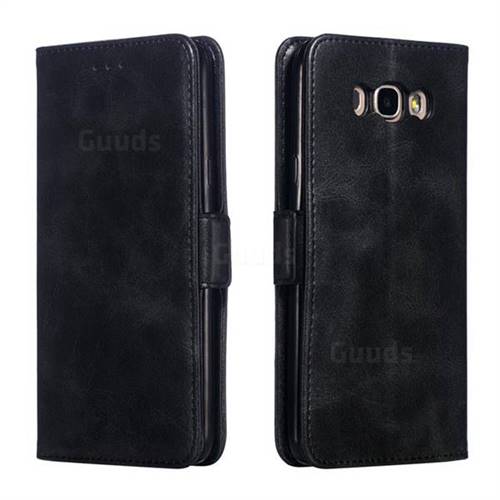 Retro Classic Calf Pattern Leather Wallet Phone Case for Samsung Galaxy J7 2016 J710 - Black