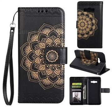 Embossing Half Mandala Flower Leather Wallet Case for Samsung Galaxy J7 2016 J710 - Black