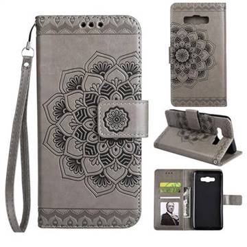 Embossing Half Mandala Flower Leather Wallet Case for Samsung Galaxy J7 2016 J710 - Gray