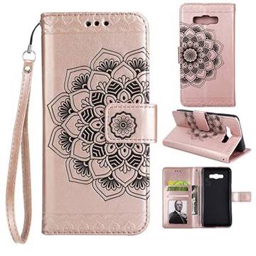 Embossing Half Mandala Flower Leather Wallet Case for Samsung Galaxy J7 2016 J710 - Rose Gold