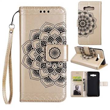 Embossing Half Mandala Flower Leather Wallet Case for Samsung Galaxy J7 2016 J710 - Golden