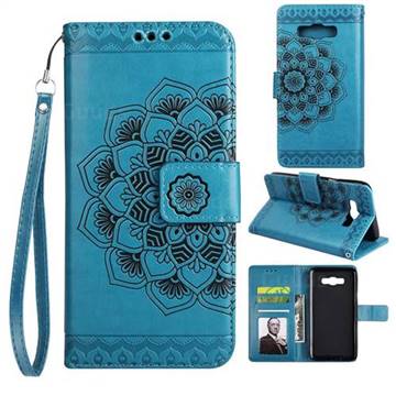 Embossing Half Mandala Flower Leather Wallet Case for Samsung Galaxy J7 2016 J710 - Blue